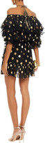 Thumbnail for your product : Dundas Off-the-shoulder Ruffled Metallic Fil Coupe Silk-blend Mini Dress