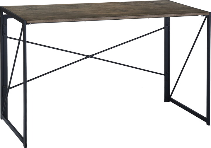 Homy Casa Folding End Table, 47.2" Rustic Brown Table with Black Metal Frame, No Assembly