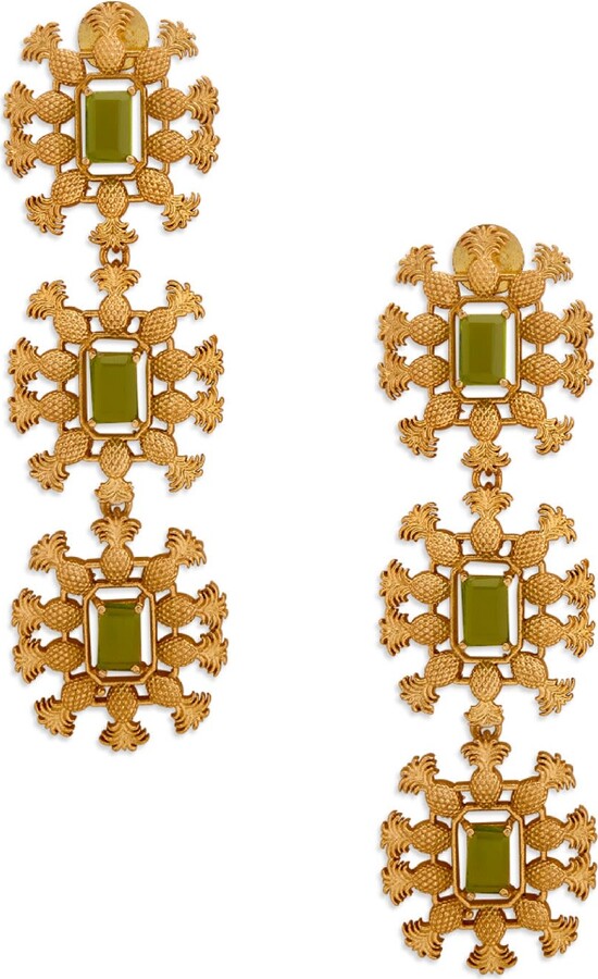 Dhwani Bansal Gold / Green Gold Piña Earrings With Green Topaz Glass Gems