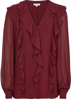 Reiss Goldie - Ruffle-front Blouse in Merlot