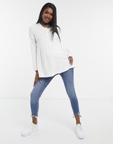 Thumbnail for your product : Asos Maternity   Nursing ASOS DESIGN Maternity nursing button front long sleeve smock top in white