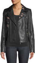 Thumbnail for your product : Elie Tahari Mae Zip-Front Floral-Embroidered Lamb Leather Moto Jacket