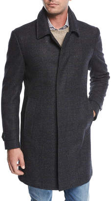 Neiman Marcus Single-Breasted Plaid Wool Top Coat