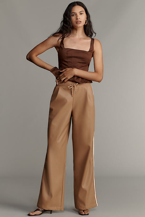 Bishop + Young Faux Leather Wide-Leg Track Pants