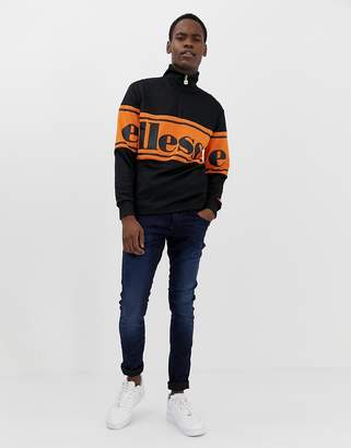 Ellesse Panel Logo Sweatshirt With 1/4 Zip In Black