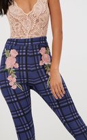 Thumbnail for your product : PrettyLittleThing Navy Check Applique Skinny Trousers