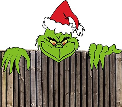 AMZFAVOR Grinches Christmas Decorations Outdoor - Grinches Fence Yard Sign with Grinches Hand Head for Holiday Christmas Fence Peeker Decorations