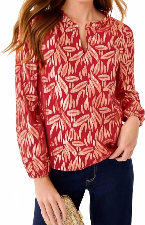 Lilly Pulitzer Giana Long Sleeve Silk Top In Red