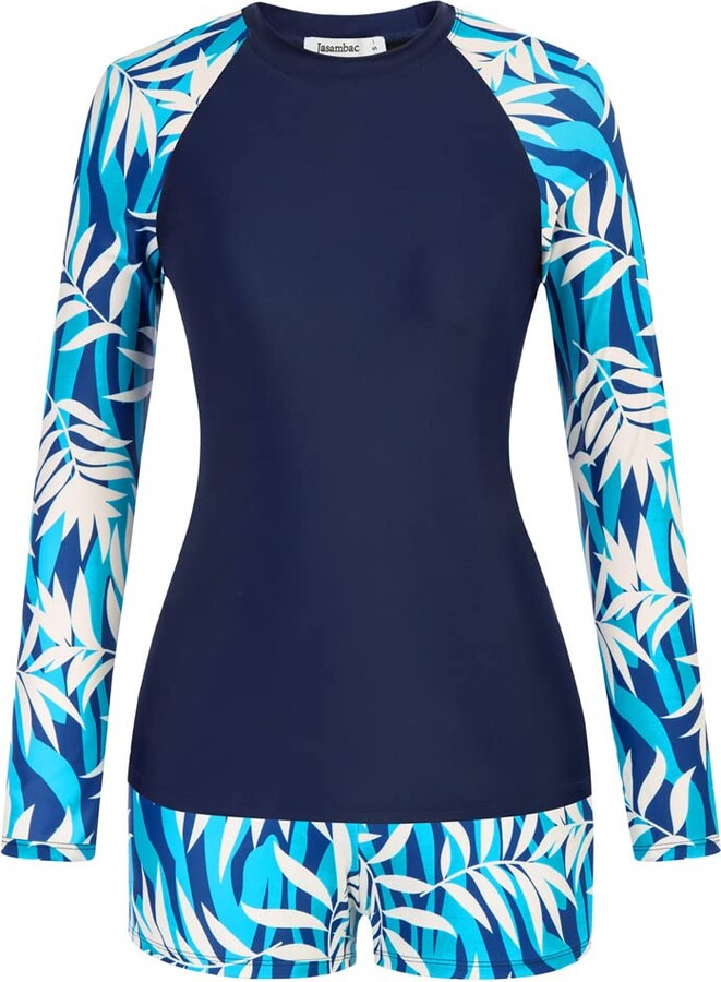 JASAMBAC Women's Rashguard Swimsuit Sun Protection Swim Shirt UPF 50+ L