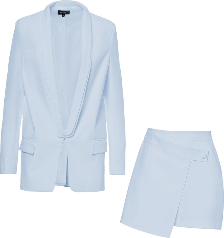 BLUZAT Baby Blue Suit With Oversized Blazer With Double Lapels And