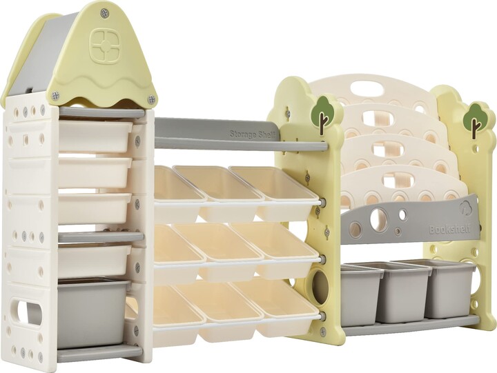 Voohek Toy Storage Organizer Kids Bookshelf with 17 Bins and 4