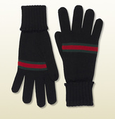 Thumbnail for your product : Gucci Black Wool Gloves With Web