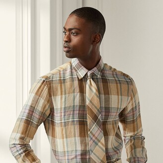 mens navy and mustard plaid shirt