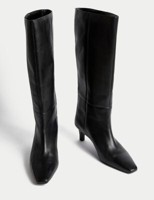 M&S Collection Leather Kitten Heel Knee High Boots - ShopStyle