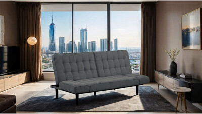 Latitude Run Futon Sofa Biscuit Tufting Seat Back 1Pc Sofa Adjustable Arm Rests Converts To Bed Couch