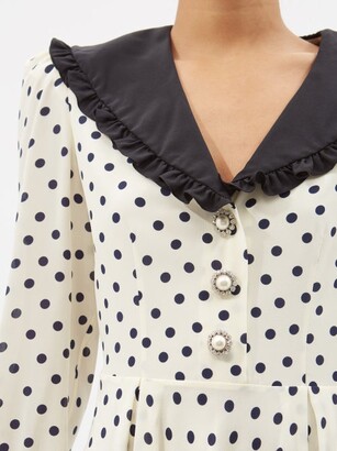 Alessandra Rich Chelsea-collar Polka-dot Silk-crepe Mini Dress - White Blue Multi