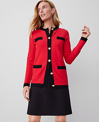 Ann Taylor Contrast Trim Boyfriend Cardigan