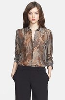 Thumbnail for your product : L'Agence Semi-Sheer Print Henley Blouse