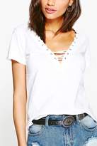 Thumbnail for your product : boohoo Eva Eyelet Lace Up Detail Tee