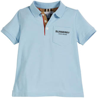 Burberry Wesley Polo Shirt w/ Logo Print Front Pocket, Size 3-14