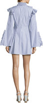 Thumbnail for your product : Caroline Constas Micki Choker-Collar V-Neck Ruffle-Trim Dress, Blue/White Stripe