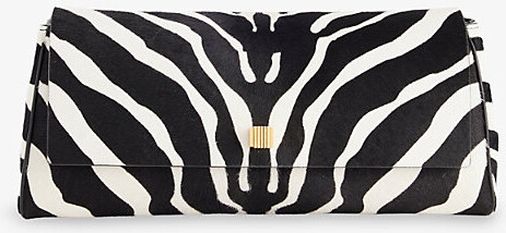 KHAITE Womens Black / White Audrey Zebra-Print Pony Hair Leather Clutch Bag