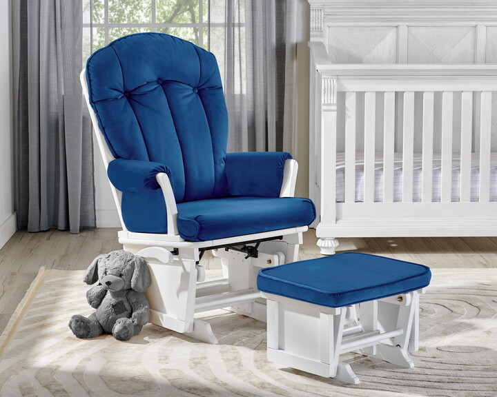 Suite Bebe Victoria Glider & Ottoman, White Finish and Navy Fabric