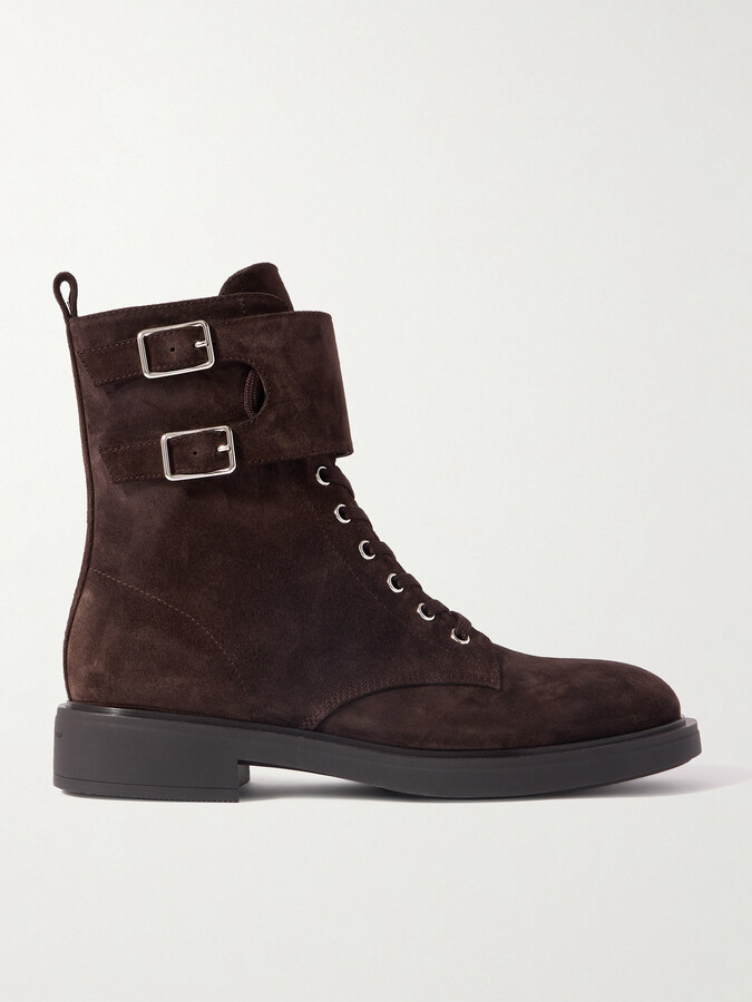 Gianvito Rossi Ripley Buckled Suede Ankle Boots - Brown