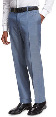 BOSS Flat-Front Straight-Leg Wool Trousers, Medium Blue