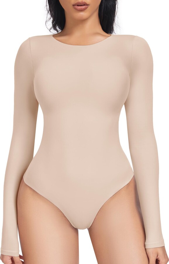 Rosytri Women's Crew Neck Long Sleeve Shapewear Bodysuit Double