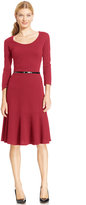 Thumbnail for your product : NY Collection Three-Quarter-Sleeve Printed Belted Midi Dress