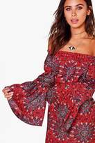 Thumbnail for your product : boohoo Petite Claire Woven Paisley Off The Shoulder Dress