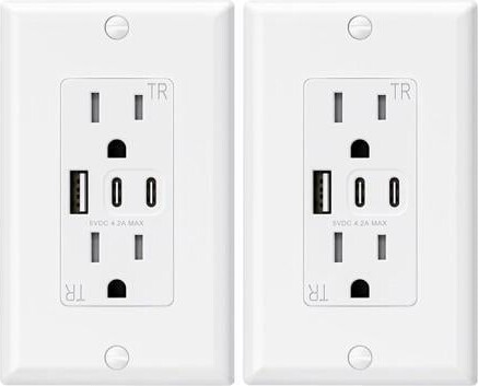 usbroway ELEGRP USB Outlets, 15 Amp Wall Outlet with 3 USB Ports, Dual USB C Ports Outlets, TR Tamper-Resistant USB Outlets Receptacles, Wall Plate...