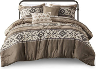 Kivaritio 5 Piece Stripe Herringbone Comforter With Brown Throw Pillows. Microfiber, , Machine Washable And Spot Cleanable Material, Fabric