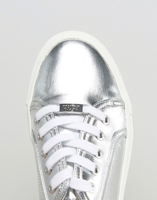 Faith Silver Metallic Lace Up Sneakers