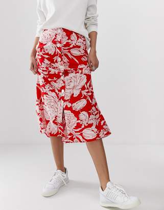 ASOS Design DESIGN floral button front midi skirt with pleat back