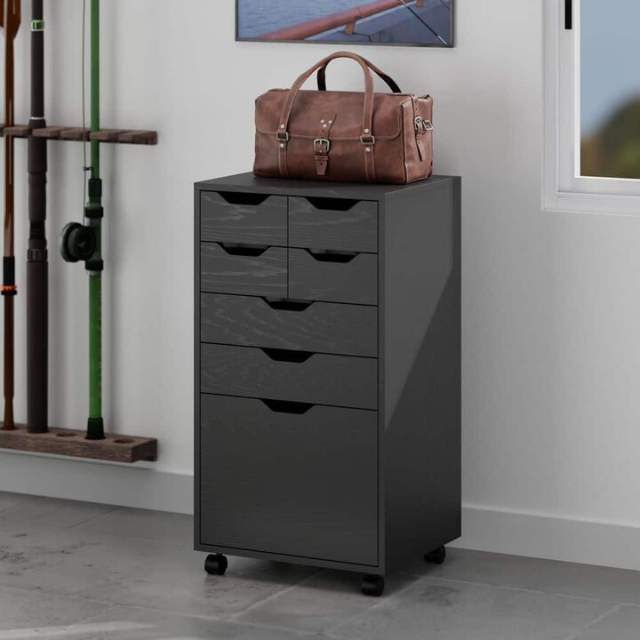 Winsome Wood Halifax Black 35.39 In Tall Mobile Office Storage Cabinet with Drawers and Bins