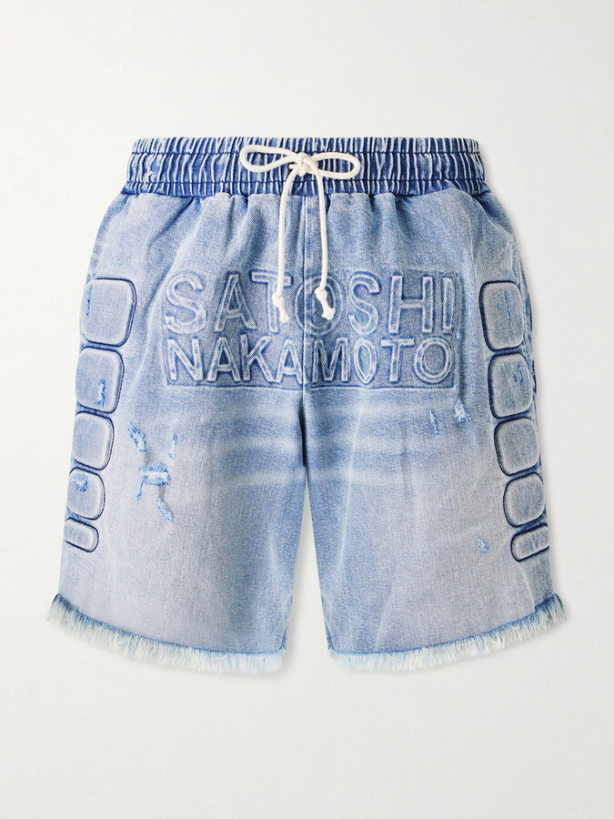 Satoshi Nakamoto Straight-Leg Fringed Padded Denim Shorts