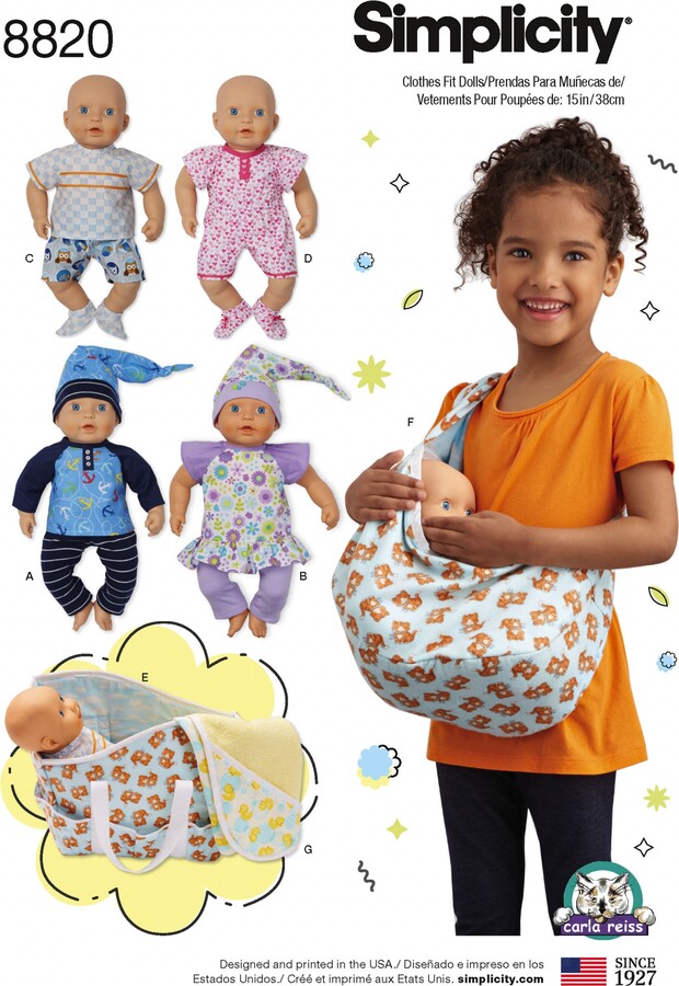 Dunelm Simplicity Pattern 8820 15" Baby Doll Clothes Sewing Pattern Off