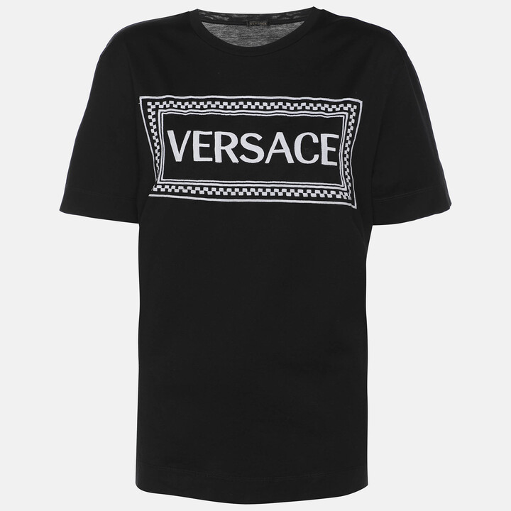 Versace Black Logo Embroidery Cotton Crew Neck T-Shirt M