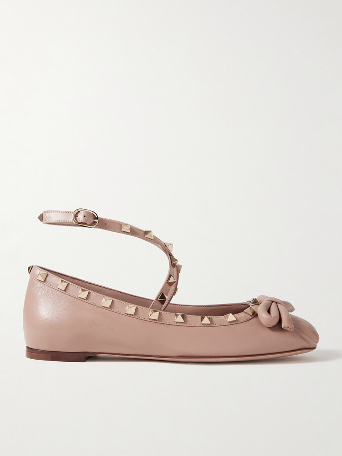 Valentino Garavani Rockstud Leather Ballet Flats - Neutrals