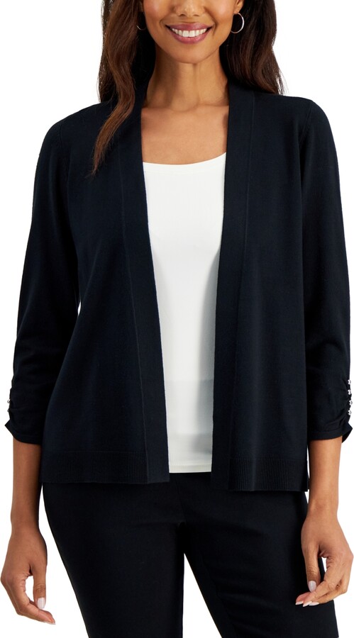 Jm Collection Petite Winged-Collar Open-Front Cardigan, Created