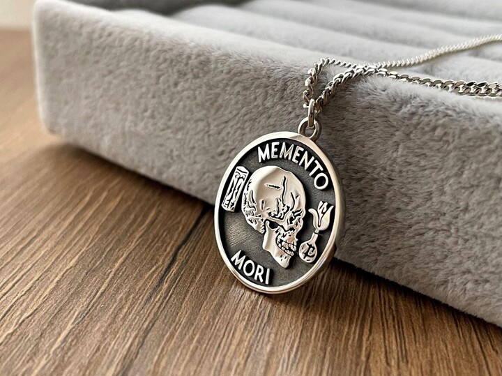 Etsy Memento Mori Necklace Pendant Skull Stoic Pendant Necklace