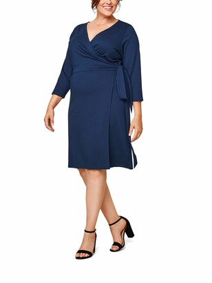 Seek No Further by Fruit of the Loom Women's Plus Size Ponte ¾ Sleeve  V-Neck Wrap Dress - ShopStyle