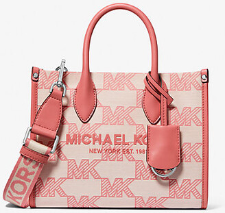 Michael Kors Monogram Mirella Leather Small Shopper Top Zip Crossbody Olive