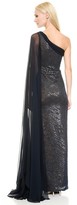 Thumbnail for your product : Reem Acra Embroidered One Shoulder Gown with Chiffon Cape Sleeve