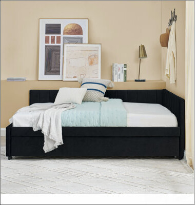 Mercer41 Full Size Daybed With Trundle, Upholstered Tufted Sofa Bed, Comfortable Backrest And Armrests, Velvet