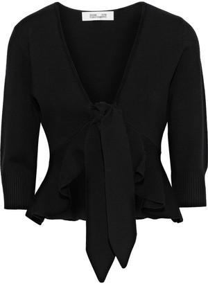 Diane von Furstenberg Tie-front Ruffled Wool-blend Cardigan