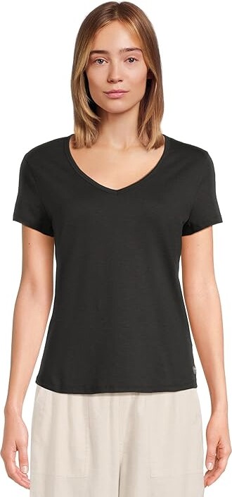 Toad&Co Marley Short Sleeve V T-Shirts Women's Clothing True Black : XS, Cotton/Elastane/Lyocell