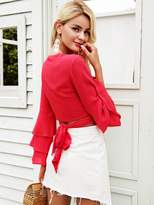Thumbnail for your product : Shein Simplee Layered Sleeve Wrap Tie Back Crop Blouse